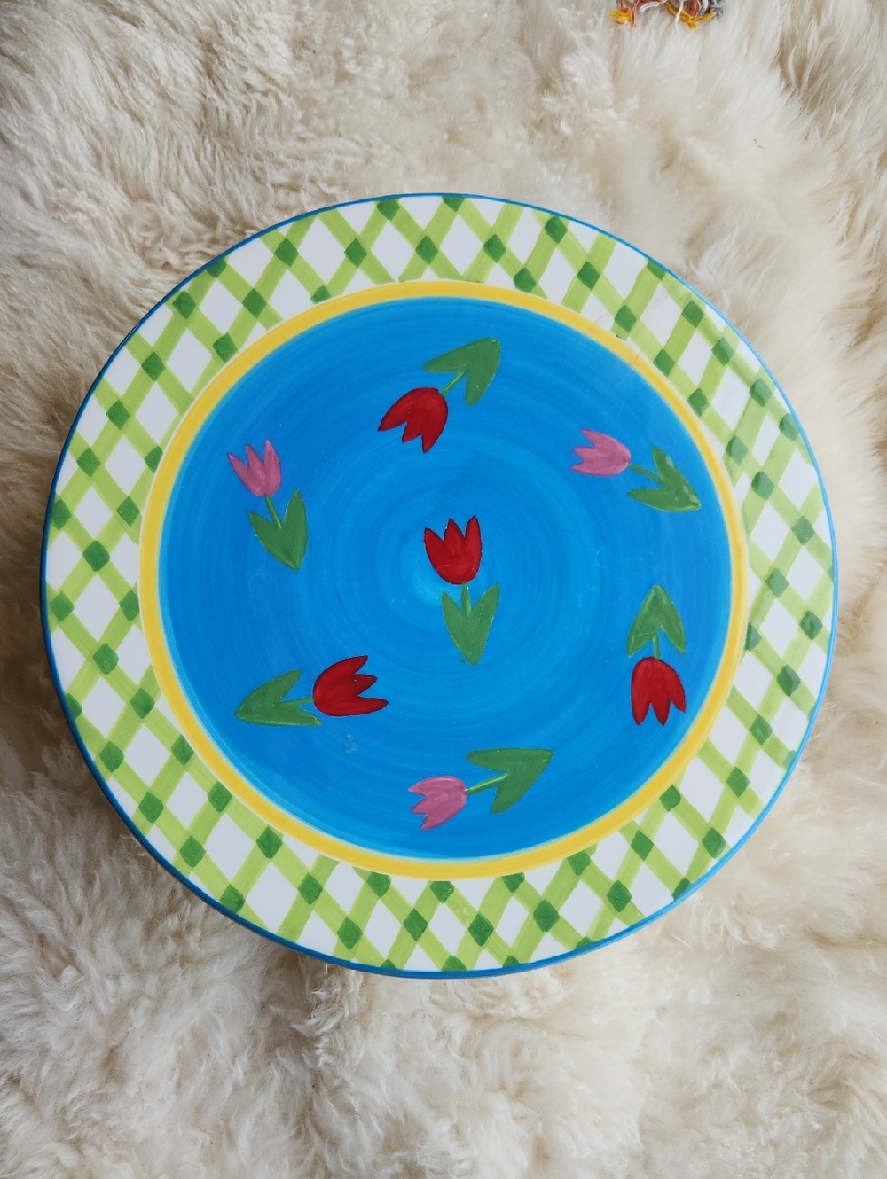 Hand-Painted Blue Floral Ceramic Cake Stand